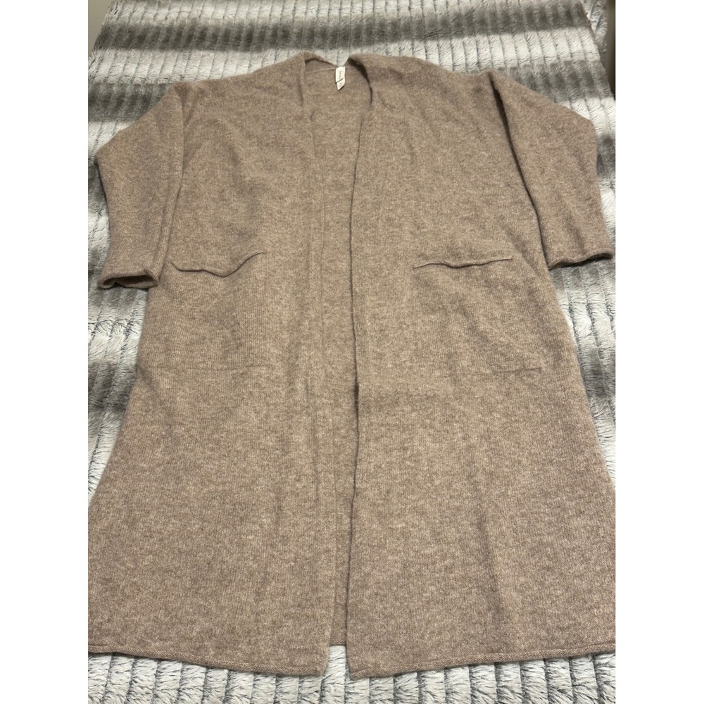 Van Winkle & Co 100% Cashmere Open Front Longline Duster Cardigan Taupe Small
